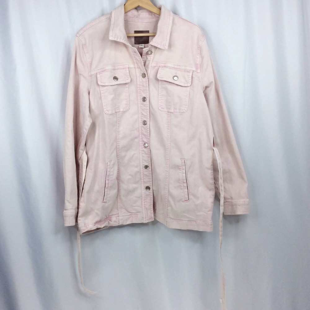 Maurices Mid Length Belted Denim Trucker Jean Jacket Women's Size XL Pink